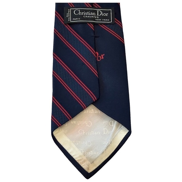 DIOR Vintage Luxury Navy & Red Striped Men’s Tie 56”L - Picture 5 of 6